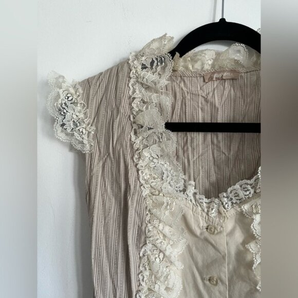 Vintage Women Cottagecore Lace Up Back Buttons Victorian Style Blouse Top Medium - Picture 2 of 7